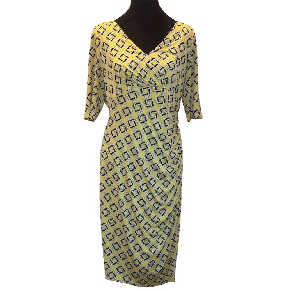 Ralph Lauren Yellow and Navy Geometric Midi Dress